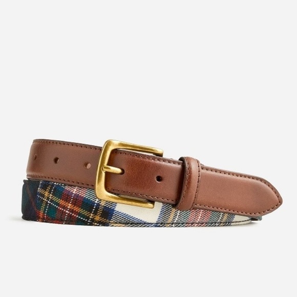 J.Crew Belt Leather Wool Stewart Plaid Preppy Casual Holiday 32 - Picture 1 of 9